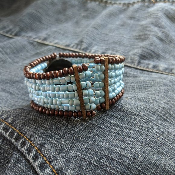 Abalone Shell Inlay Seed Bead Cuff - Picture 4 of 6